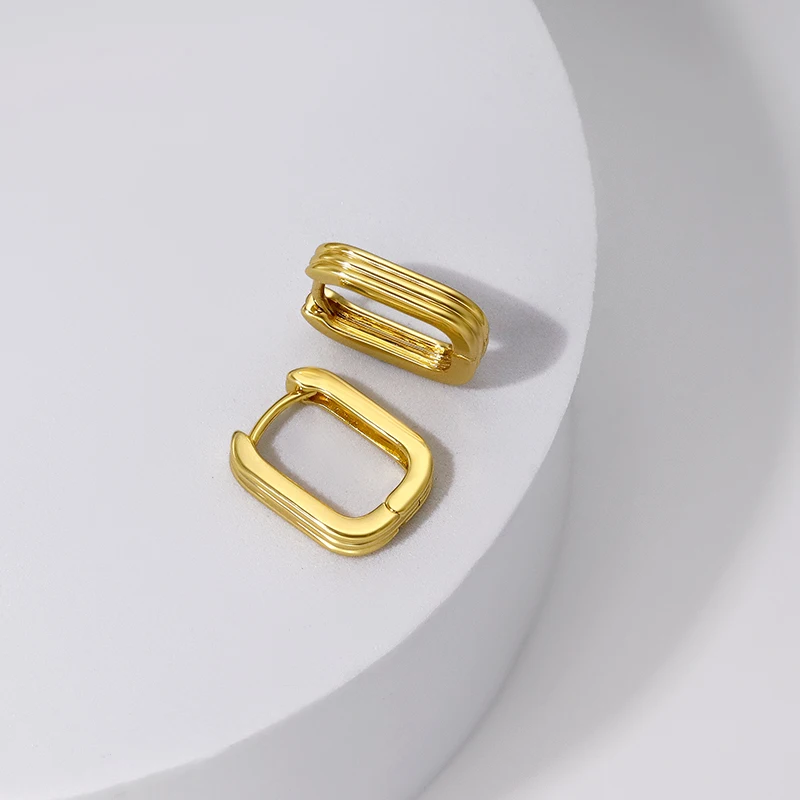 Mini square round cheap wholesale brass 18k gold plated chunky U huggie trio square hoop earrings for women