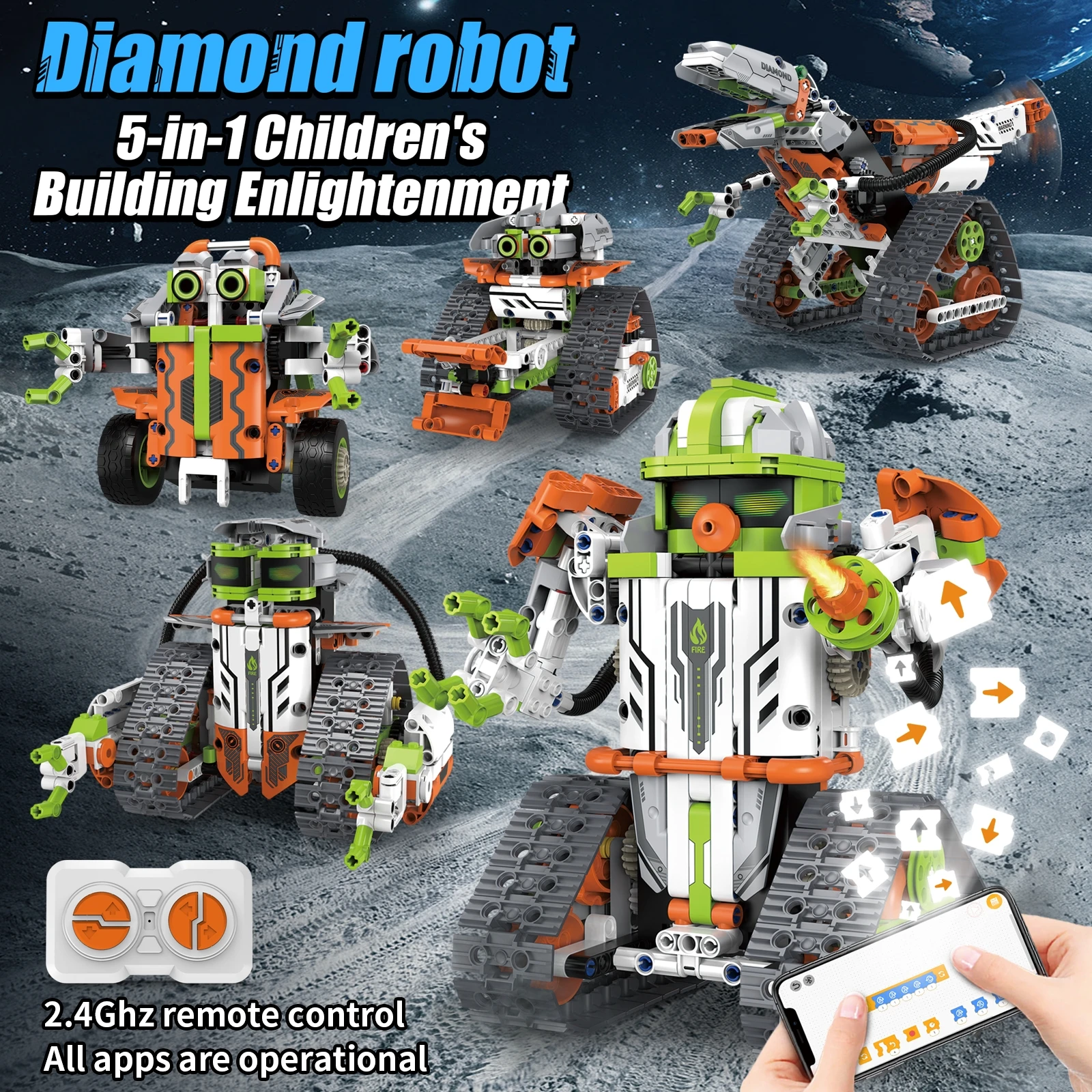 5 in 1 Educational STEAM Programmable APP Control Robot Building Block Sets DIY Dinosaur Electric RC Model Toy