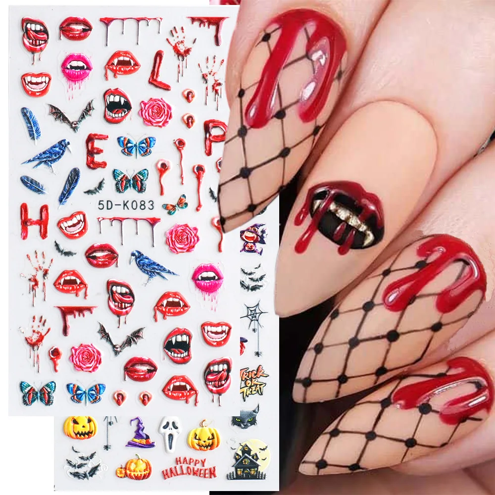 5D 3D hollow out dark Halloween pumpkin bat lace nail sticker