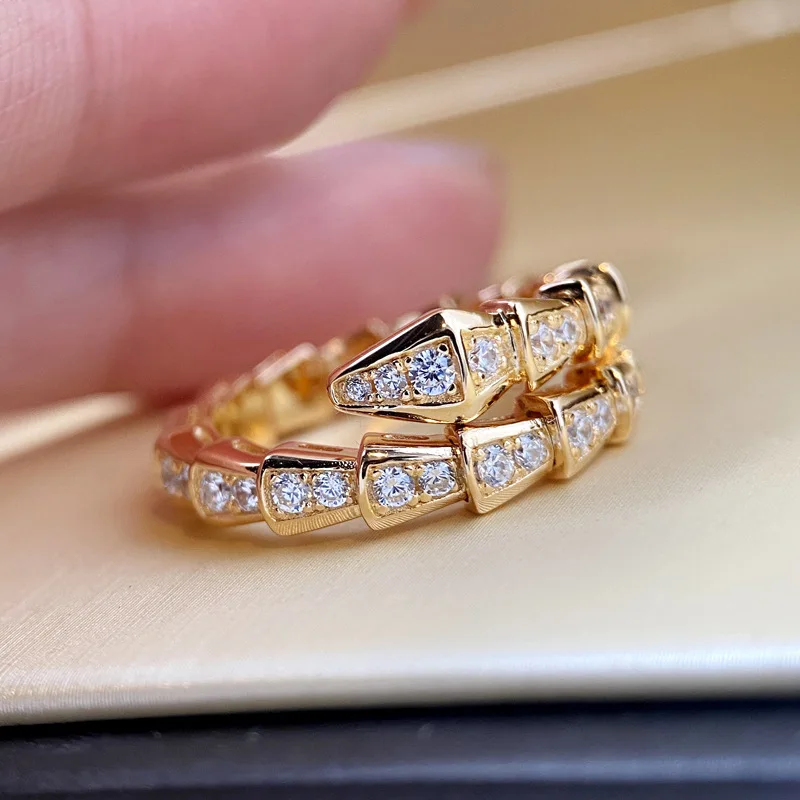 High quality snake open ring for women gold full crystal shinning nail ring
