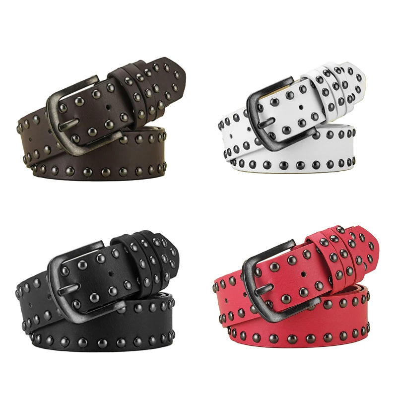 2022 New Products Attractive Style Studded Casual Pu Leather Belts Punk Rock Rivets Leather Belt With Pin Buckle