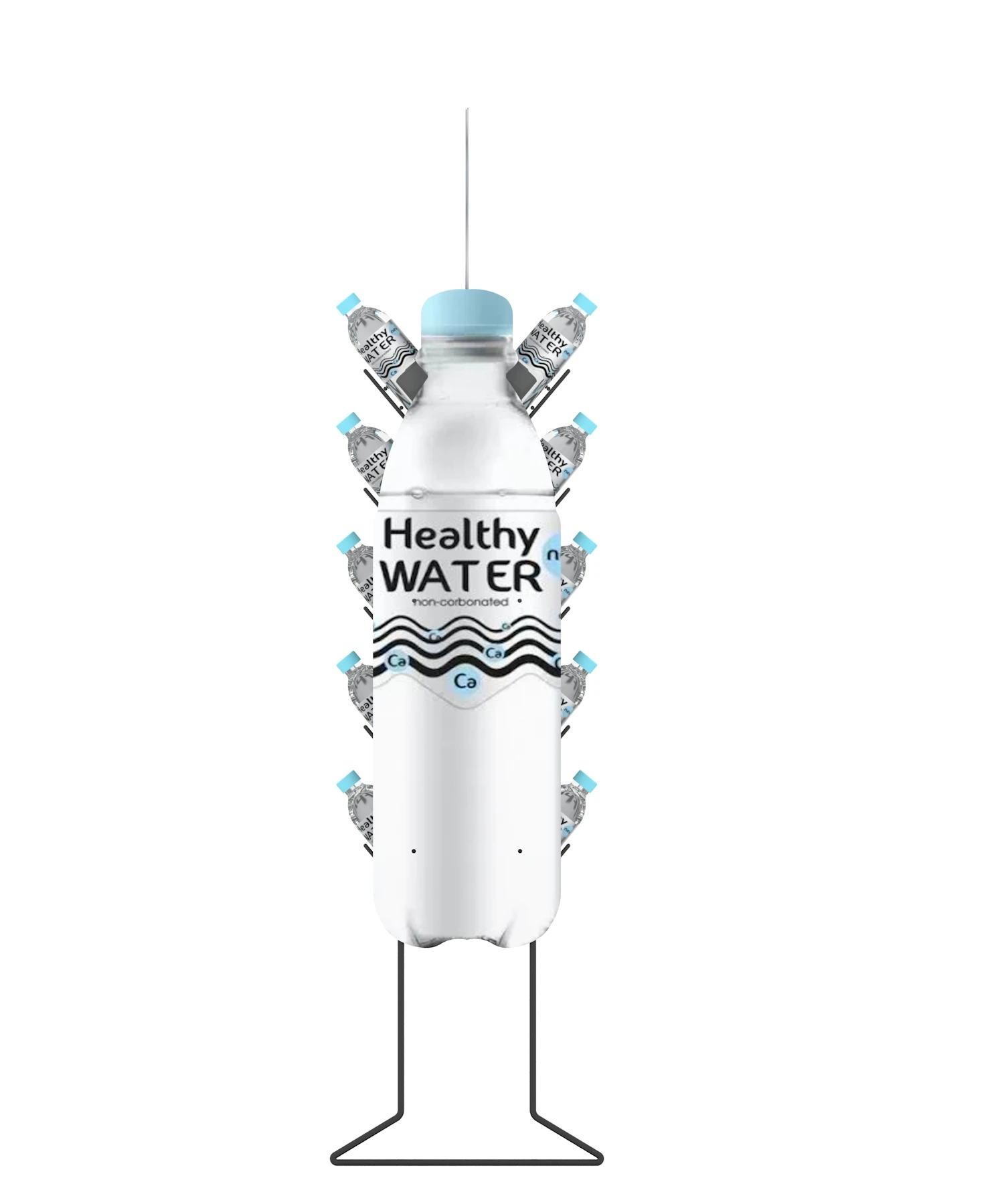 Custom bottled or pure water display stand & metal floor-standing water display rack in shopping malls and supermarkets.