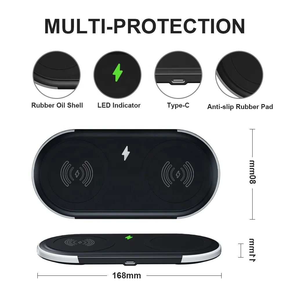 Qi 15W Fast Wireless Charger Portable Fast Wireless Charger Pad Dual Coil Fast Charging 15W for Iphone/samsung Mobile Phone WC-2