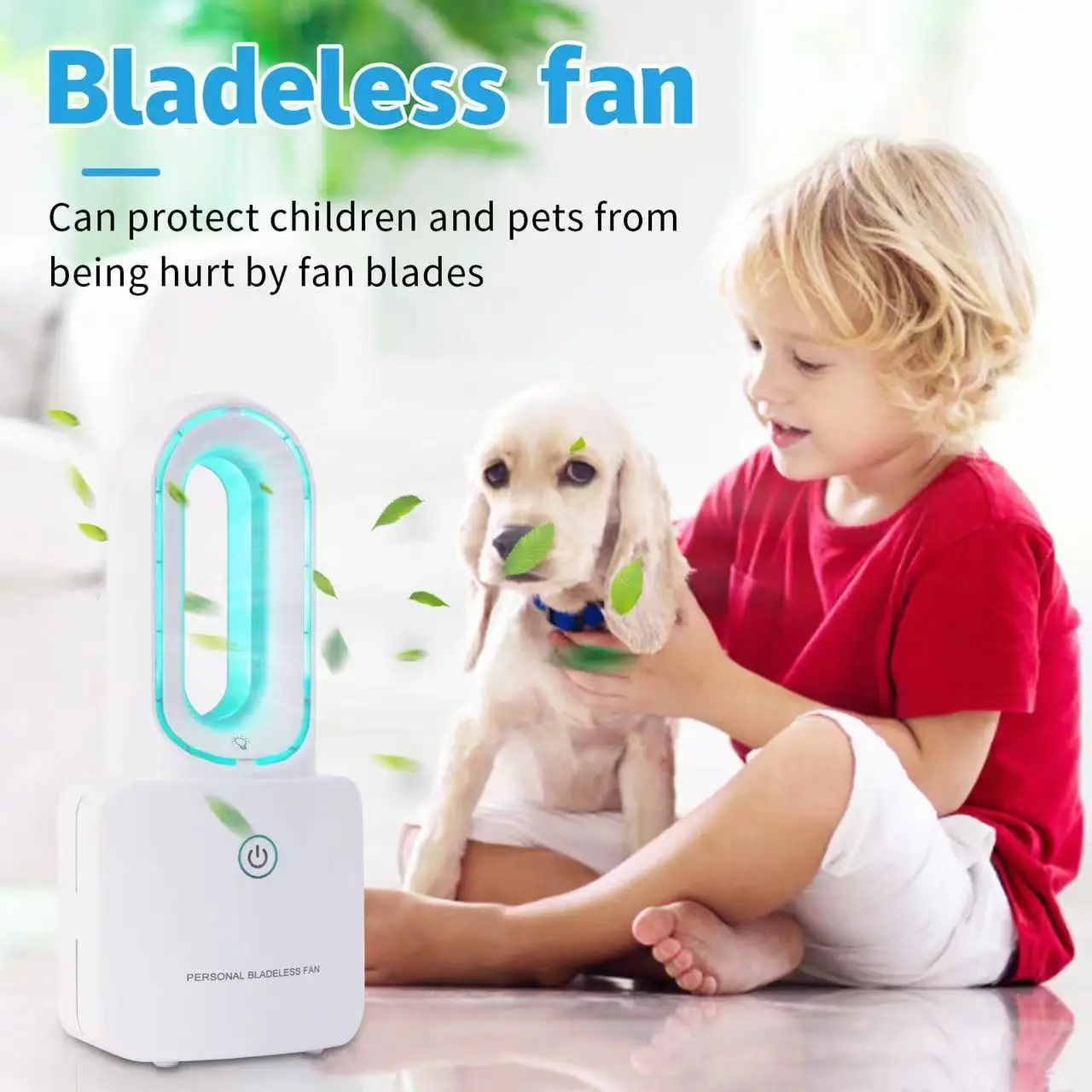 Desk Fan Small Bladeless Personal Fan Quiet Mini Table Fan Rechargeable Air Multiplier with 6-Colors LED Ambient Light