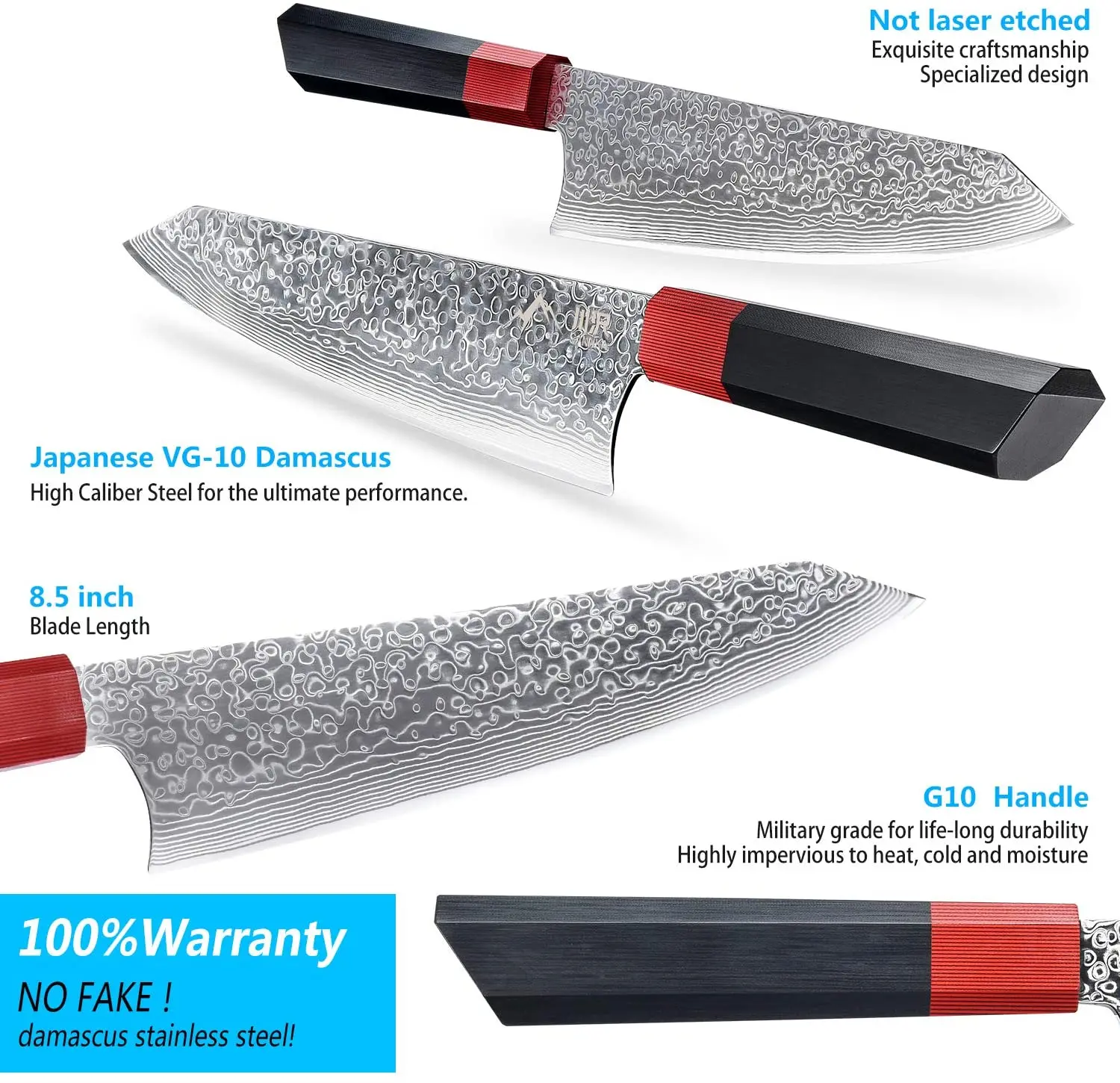 Multipurpose 8 Inch G10 Handle Chef Knife Damascus Steel  Kitchen Knife  For Home Restaurant Market
