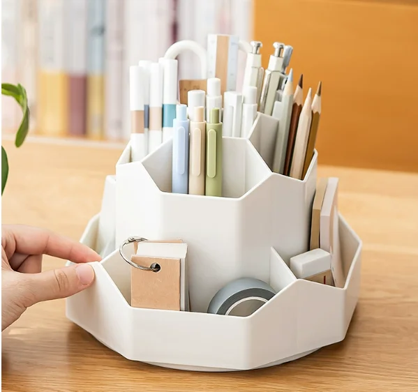 Hot selling large capacity desktop stationery storage box Multi-functional office rotating pen holder for students