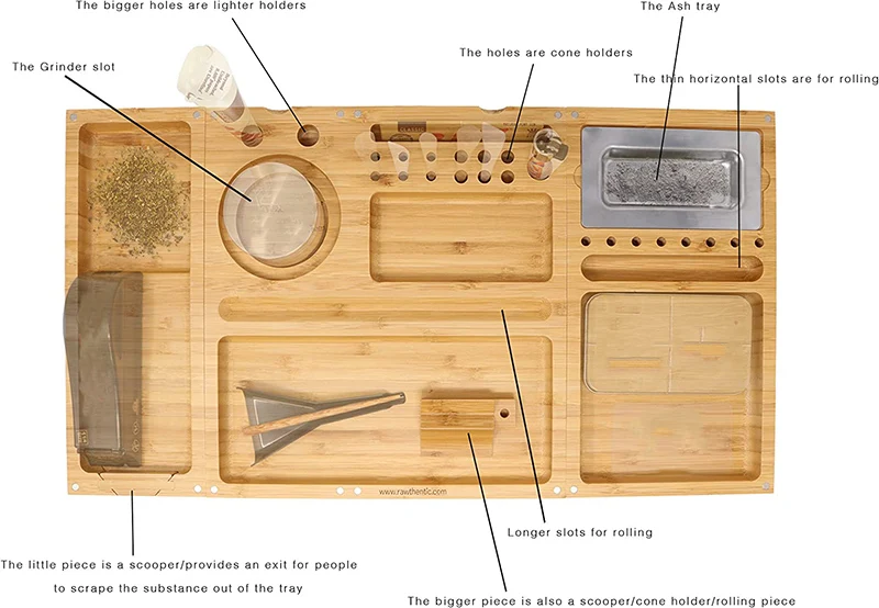 Foldable Bamboo Magnet Rolling Tray, Built-in Ashtray for Cigarette