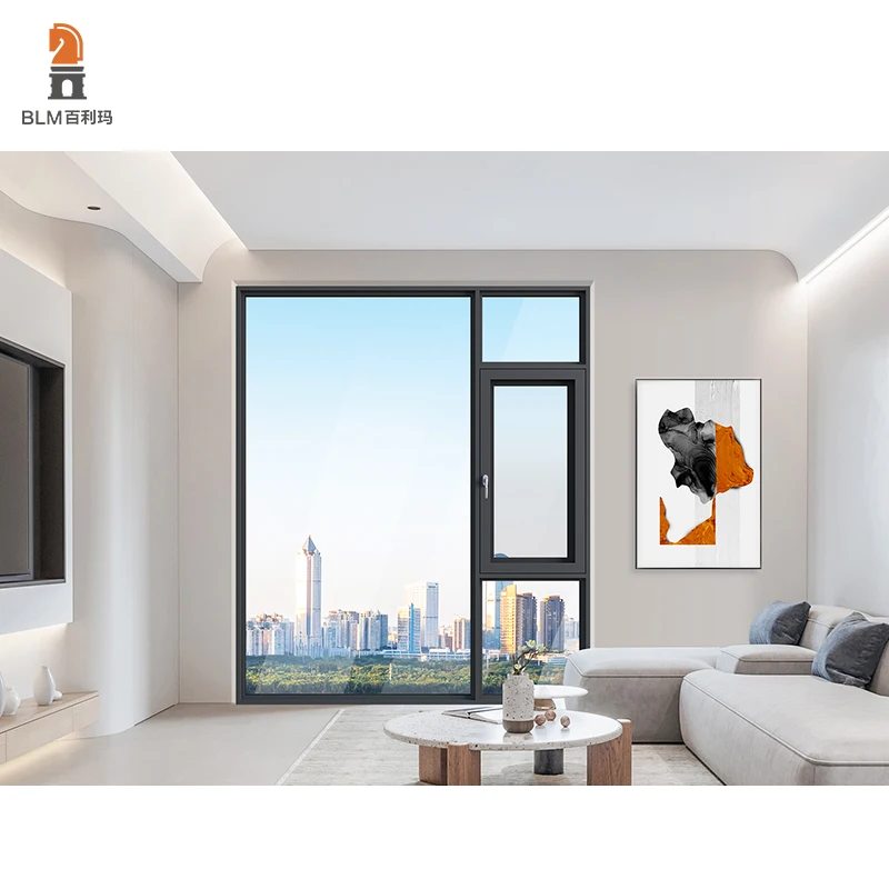 Windproof Double Glazing Aluminum Casement Window Interior Villa Windows Folded Invisible Flyscreen Steel Frame Fixed Open Style