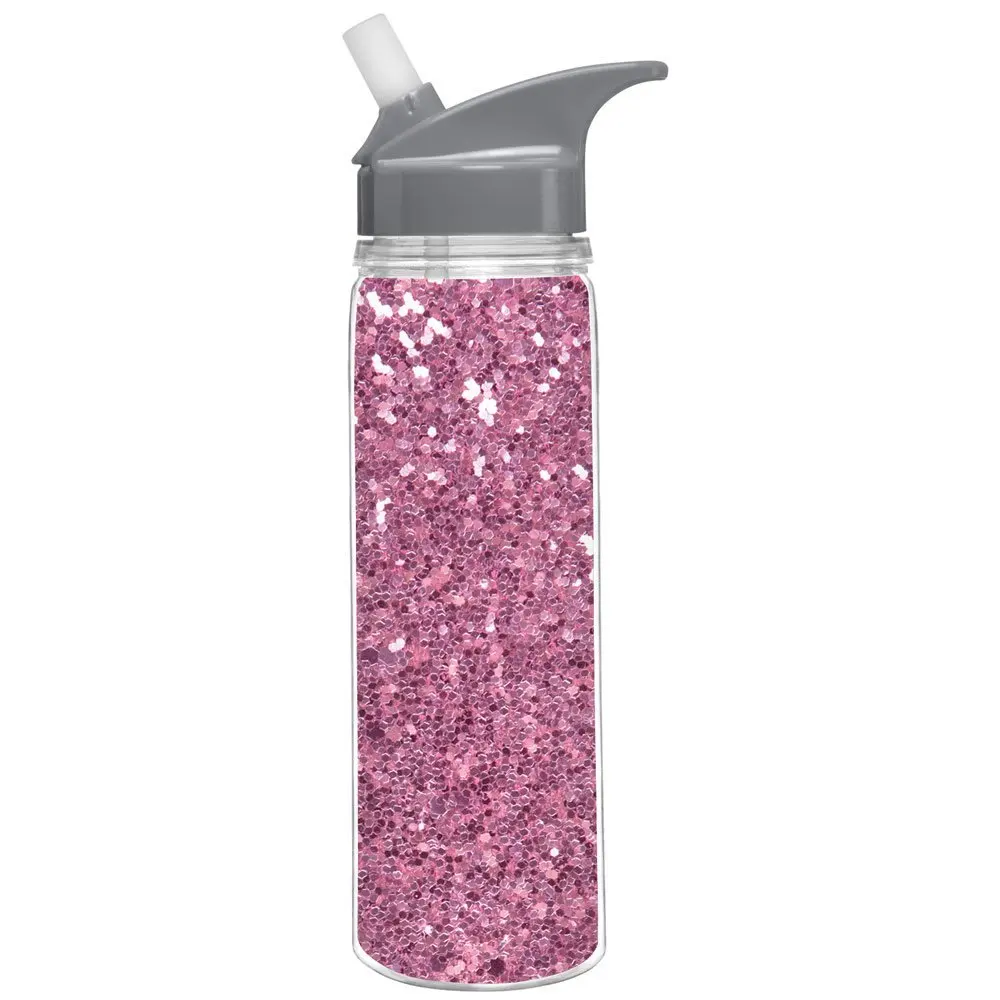 Hot sale glitter double wall clear plastic sports water bottle with straw