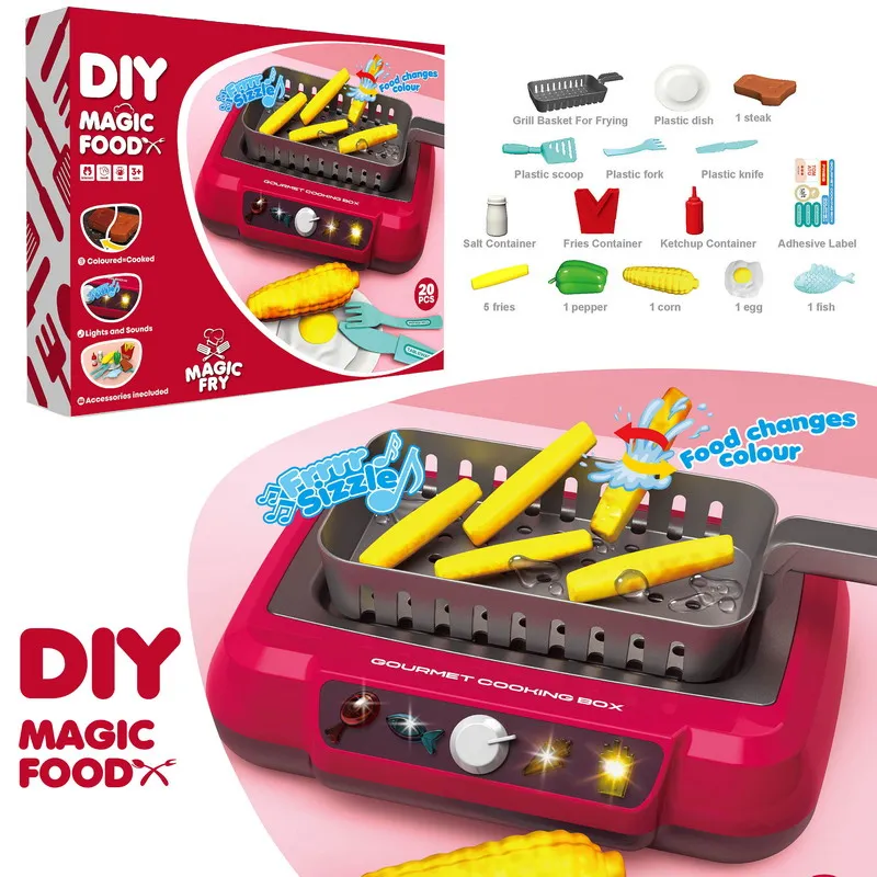 Children Family Game Toy Mini Kitchen Stove Cooking Tools Pretend Play Cooker With Light Food Can Chang Color