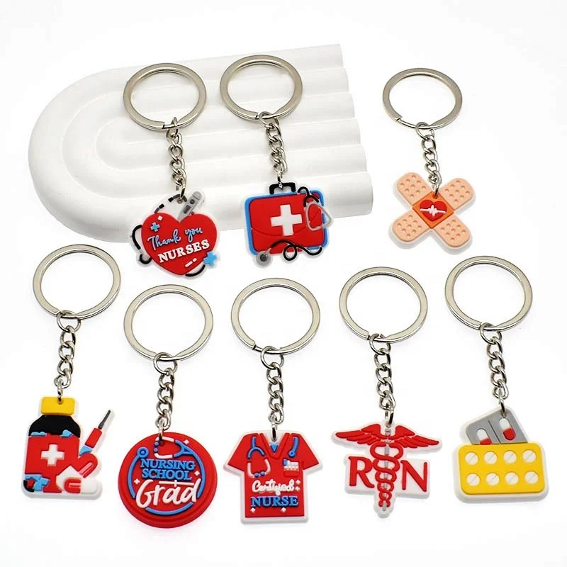 wholesale PVC Health Care Keychain Doctor Medical Tool Stethoscope Key Ring Nurse Medical Keychain