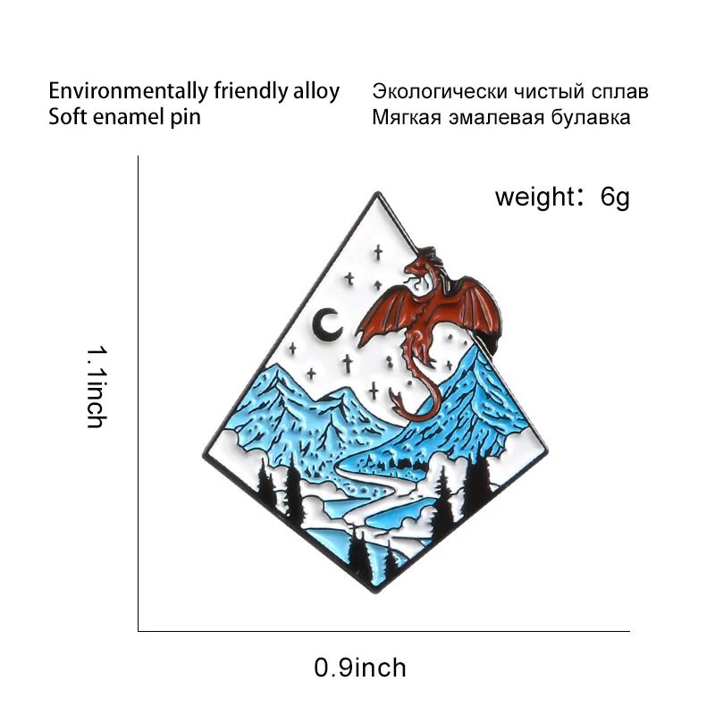 Moonlight Dragon Custom Brooches Bag Clothes Lapel Pin Badge Creative Animal Jewelry Gift for Kids Friend