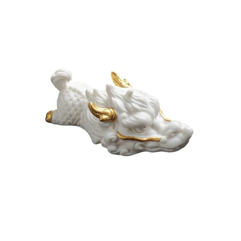 Stylish Mutton Fat Jade Porcelain Year Dragon Incense Holder Resin Office Desktop Christmas Tea Pet Ornament