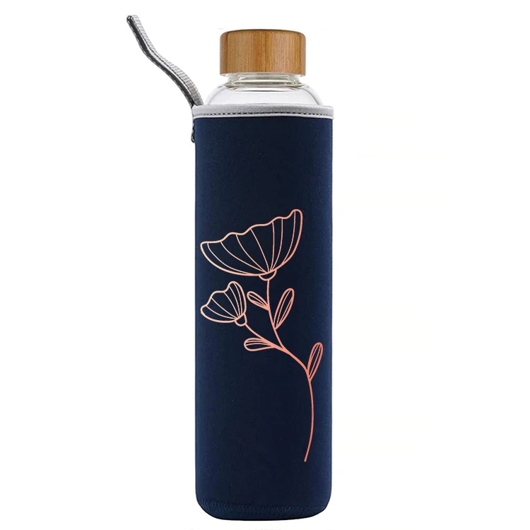 Blue sleeve gym restaurant 18 oz 32 oz borosilicate glass water bottles sports for print