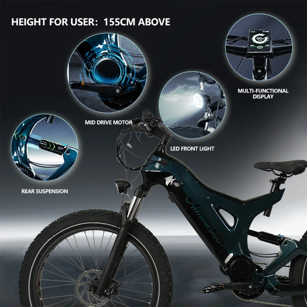 2024 Fast Carbon Fiber Fat Tire 1000w 48v Mid Motor Electric Mountain Bike Emtb Electric Bicycle
