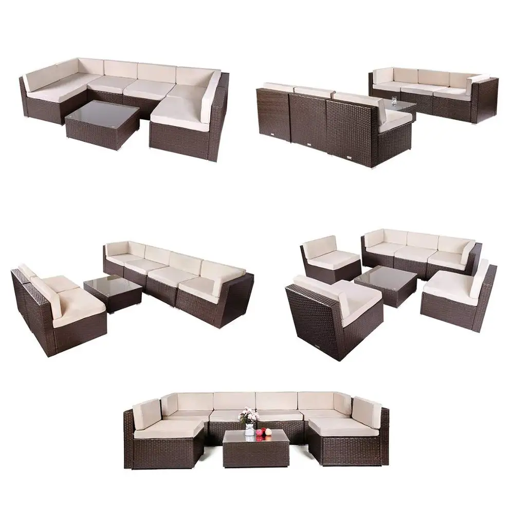 Outdoor patio Furniture Sofa Set Steel Frame Rattan Cover Living Room