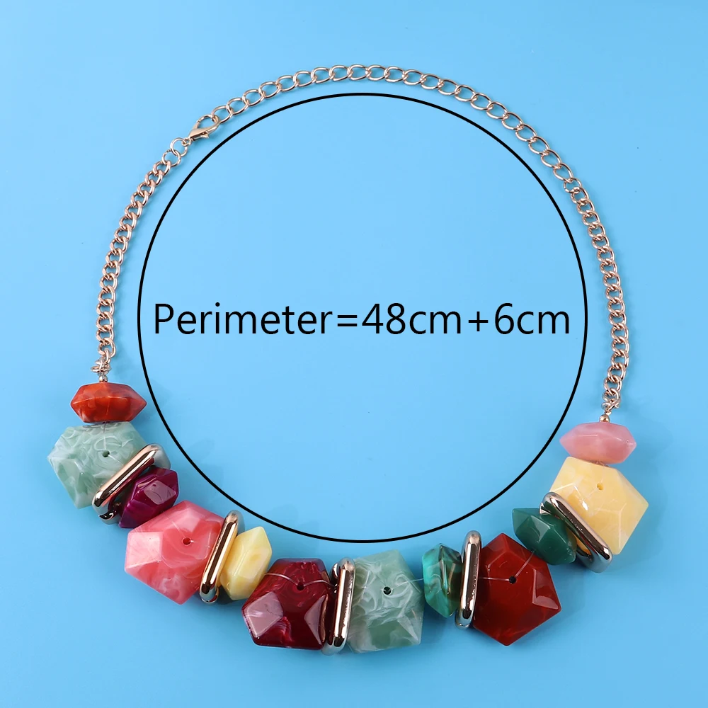 Boho Style African Hot Sell Natural Stone Agate Emerald Mixed Marble Resin Bead Ball Jewelry Necklace for Women