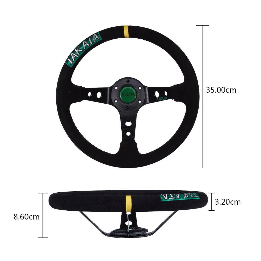 350mm Car Racing Drift Sport Steering Wheel Suede Leather Deep Dish Bottom Boss Hub for Sparco