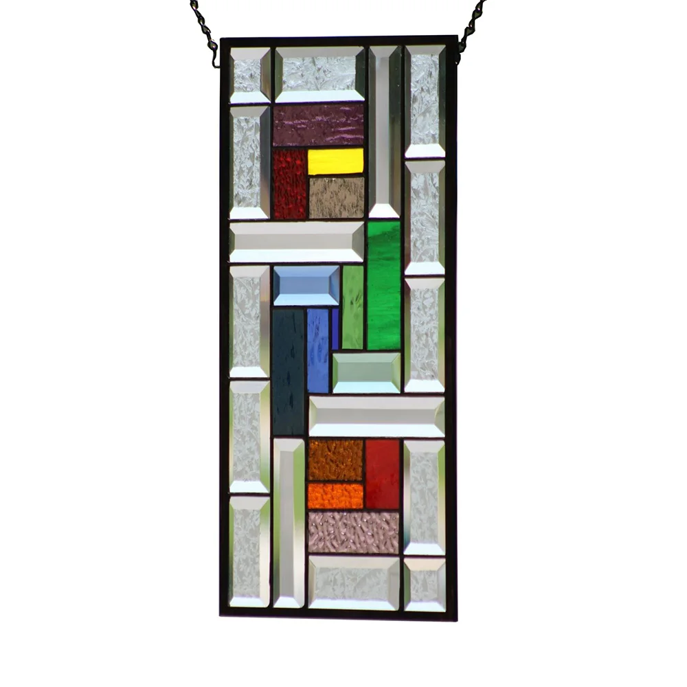 Inlaid Lead Glass Window Door Color Stained Panel Hanging Brass clear square Diamond Star Bevel Decoration