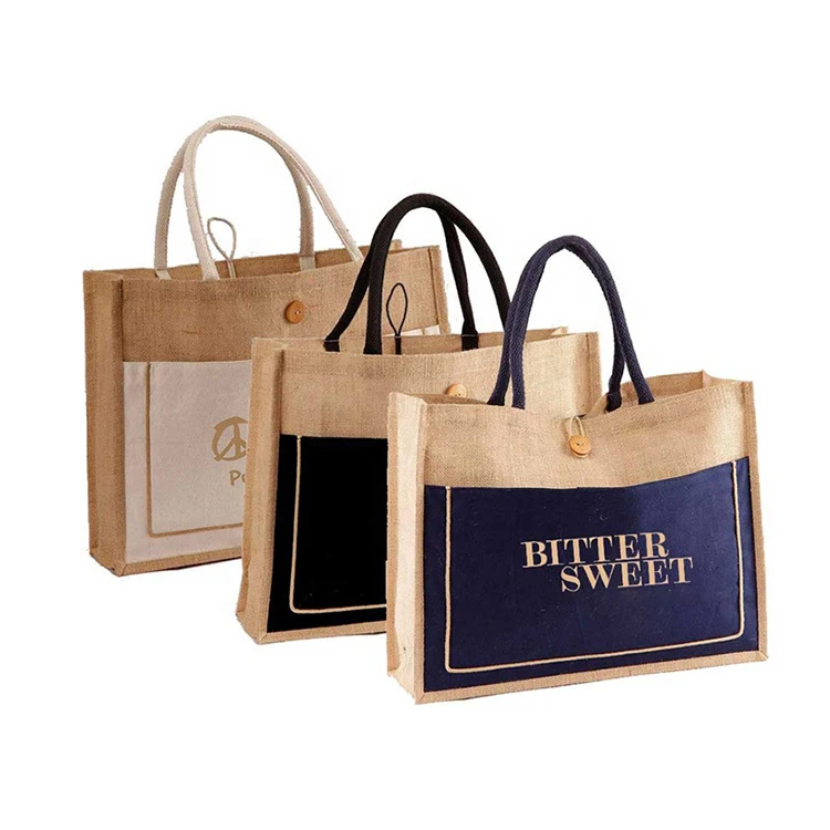 Wholesale Custom Printed Large Natural Eco Friendly Burlap Shopping Tote Beach Jute Bag With Logos