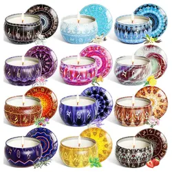 Amazon Hot sale soy wax scented candle  luxury customization aromatherapy candles In Tin Box Gift Set Of 12