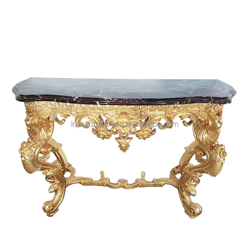 New Arrival Classic Antique European Replica Old World Style Gilt Wood Carving Console Table for Hotel Villa
