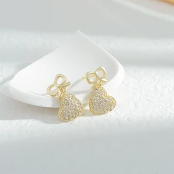 ED80295 Korean fashion gold plated women jewelry diamond heart drop bowknot stud earrings