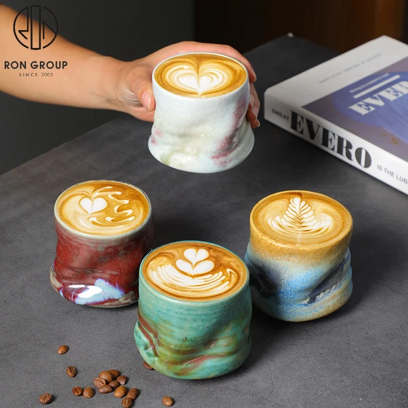 Creative unique shape handmade tea cup personalized irregular ceramic colorful coffee clay cup