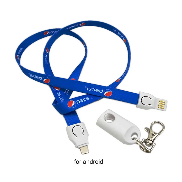 
2 in 1 Keychain USB Charger Long Lanyard Carry Pass Cards Necklace Mobile USB Charger Fiber Cable For ISO Android Mobile Phone 
