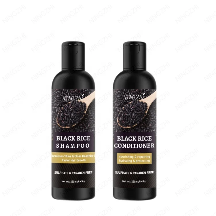 Private logo natural anti hair loss hair care products black rice water shampoo and conditioner set