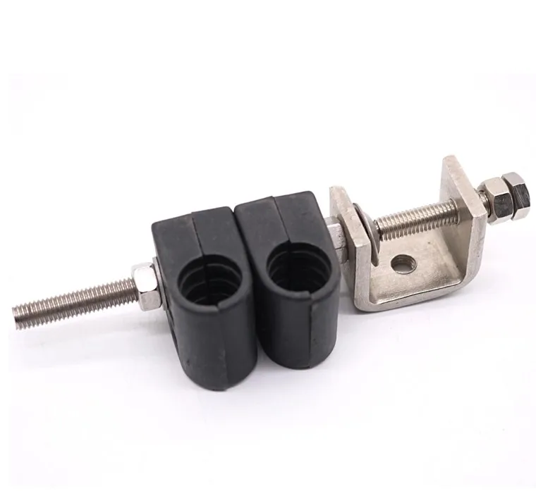 Two way feeder cable clam for 1/4-1/2-7/8 1-1/4 1-5/8 RF feeder cable