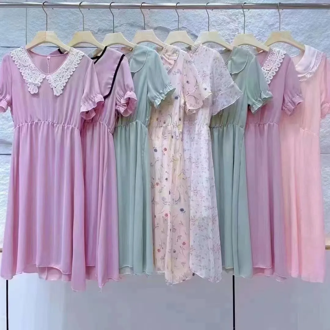Chiffon Dress Women's Summer New Gentle Style Skirt Natural Jacquard Floral Print 100% Polyester ODM Washable Knitted Maxi