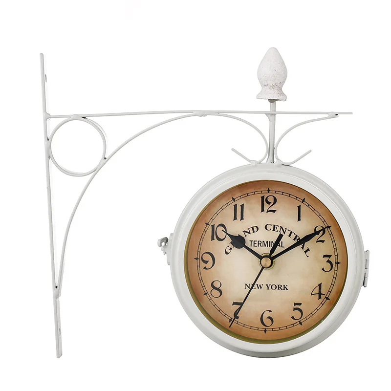 Wall clock, European style clock, iron art wall clock, retro decoration, double-sided hanging clock