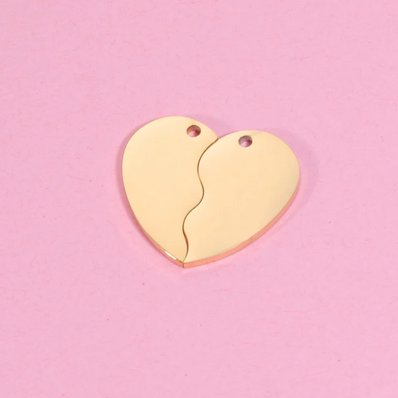 Stainless Steel  DIY Jewelry Making Accessories Two Pieces Broken Heart Pendant Blank Heart Charm Personalize Engrave Name Logo