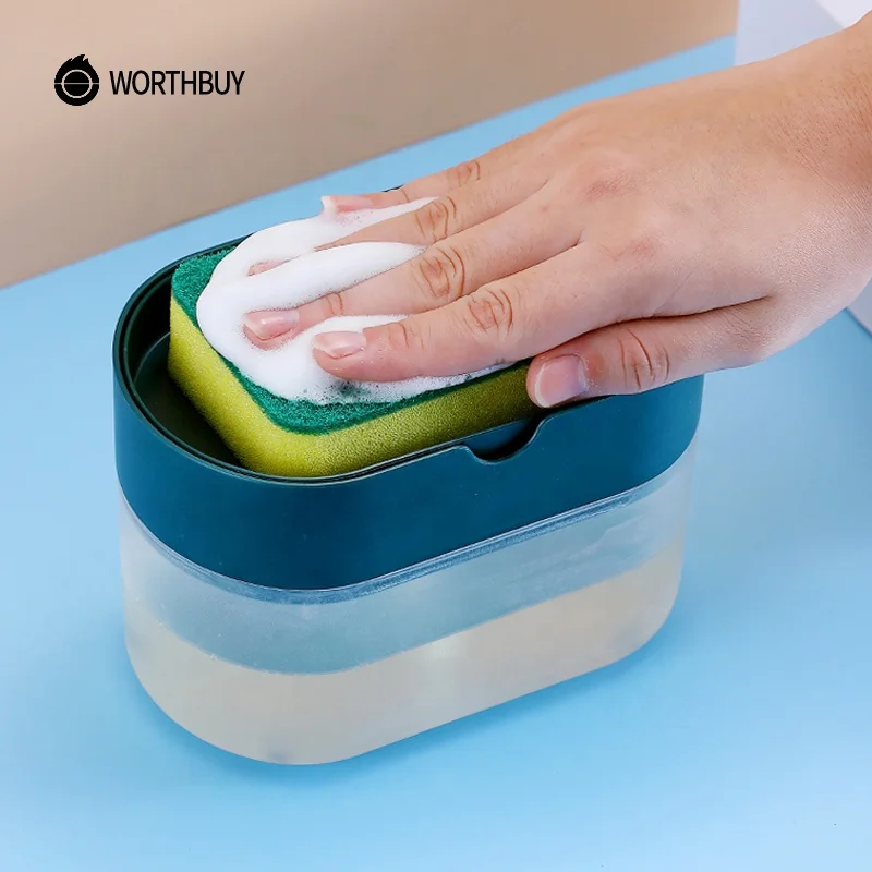 WORTHBUY 2 in 1 Kitchen Soap Pump Dispenser Caddy Dishwashing Soap Dispensers Sponge Holder Dish Soap Dispenser for Kitchen
