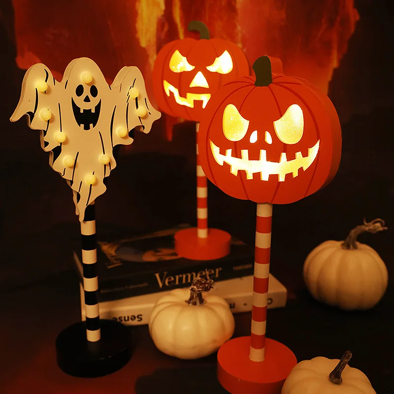 Halloween Pumpkin Light, 3D Wooden Battery Operated Decorative Floor Lights for Indoor Outdoor Party Decorations