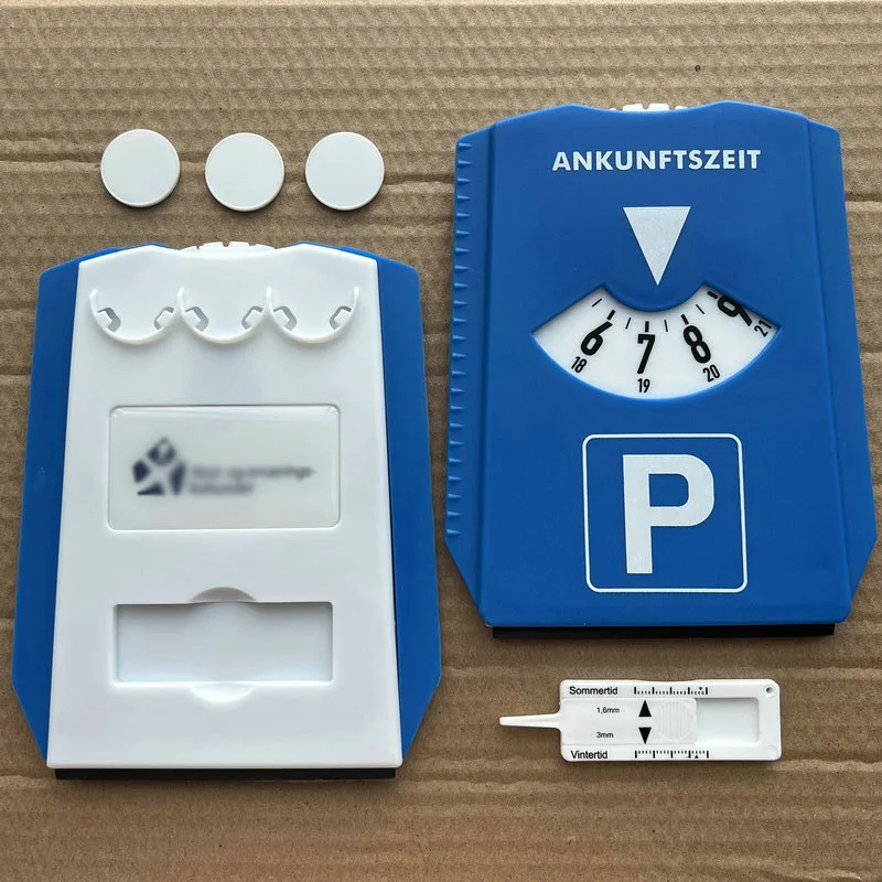 4 in 1 Plastic Parking Disc With Ice Scraper Euro Coin Tire Tread Gauge Multi Function Parking Timer Clock Custom Logo Car Gifts