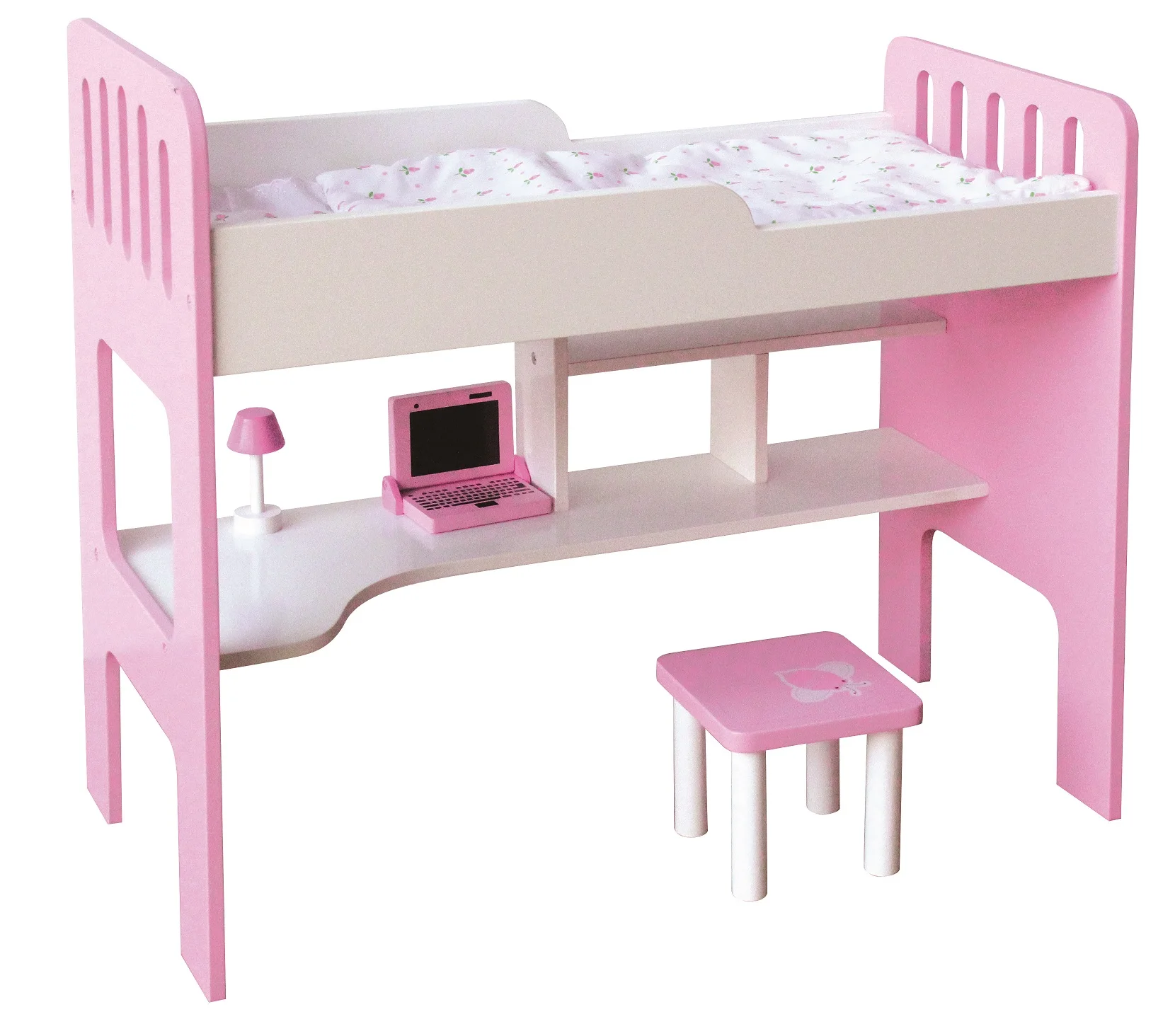  Hot Sale Handmade Wooden Doll Furniture Bunk Bed For Twin Fits 18 Inch Toy With