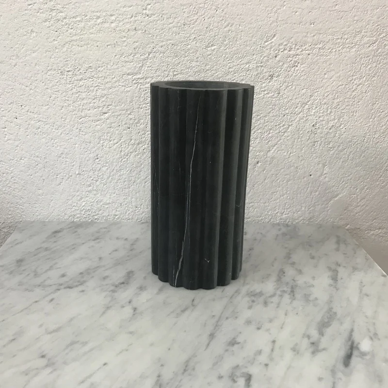 New Design Nero marquina marble flower vase black marble vase dia10x20cm