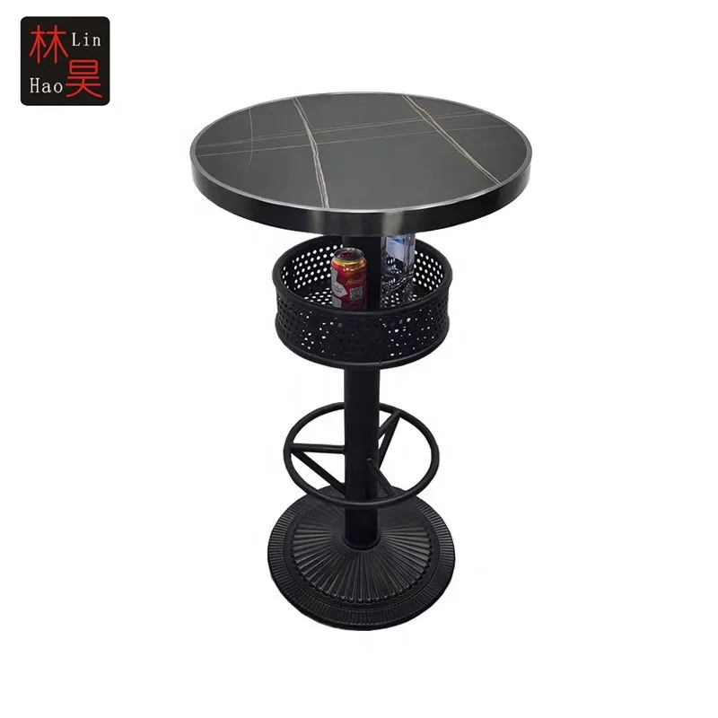 Portable Black Rustic Minimalist Industrial Bar Table High Metal Base Music Restaurant Bar Furniture