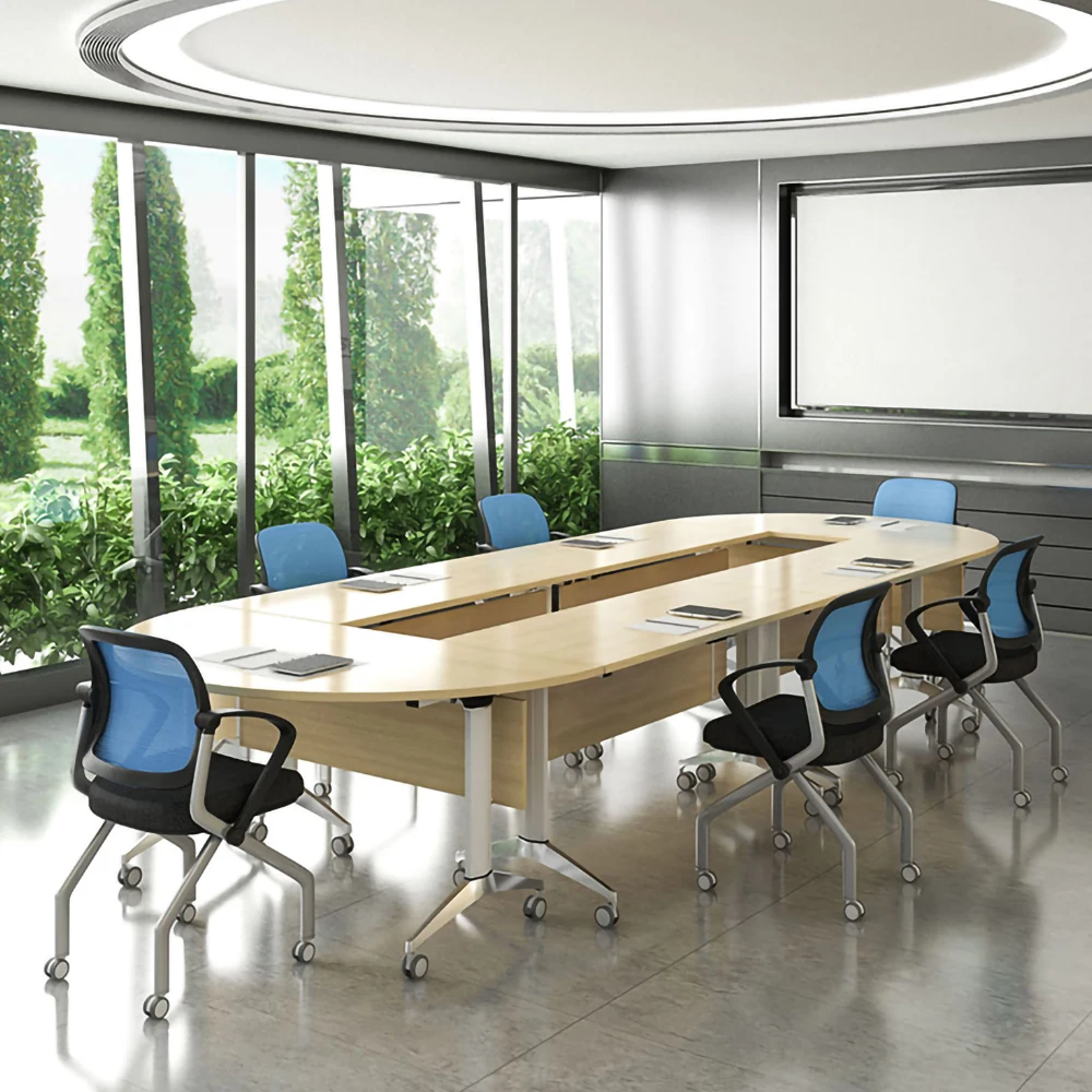 Cheap smart round wooden power socket folding conference meeting training school student staff training office desk table chairs