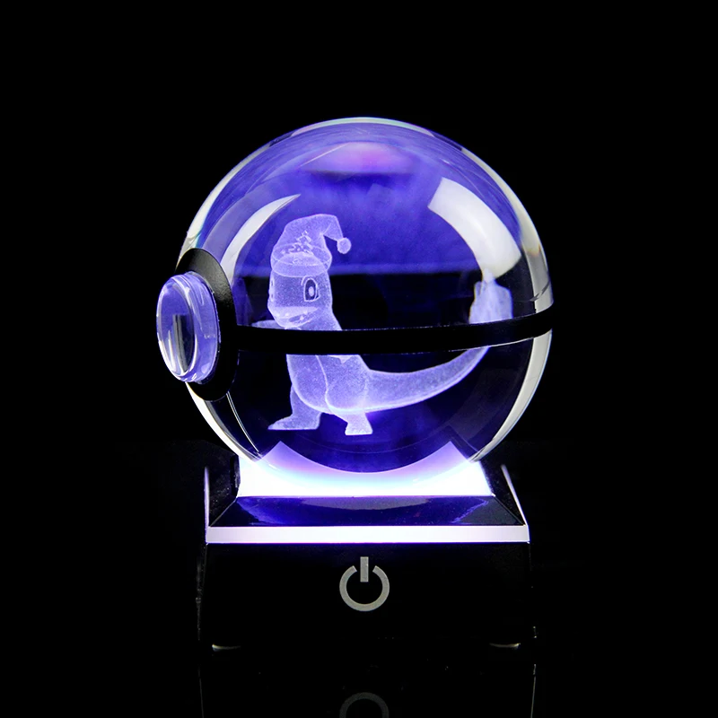 New Arrival 5CM Pokemon 3D Action Figures Charmander Christmas Hat Crystal Pokeball Led Night Lights for Children Toys Ball