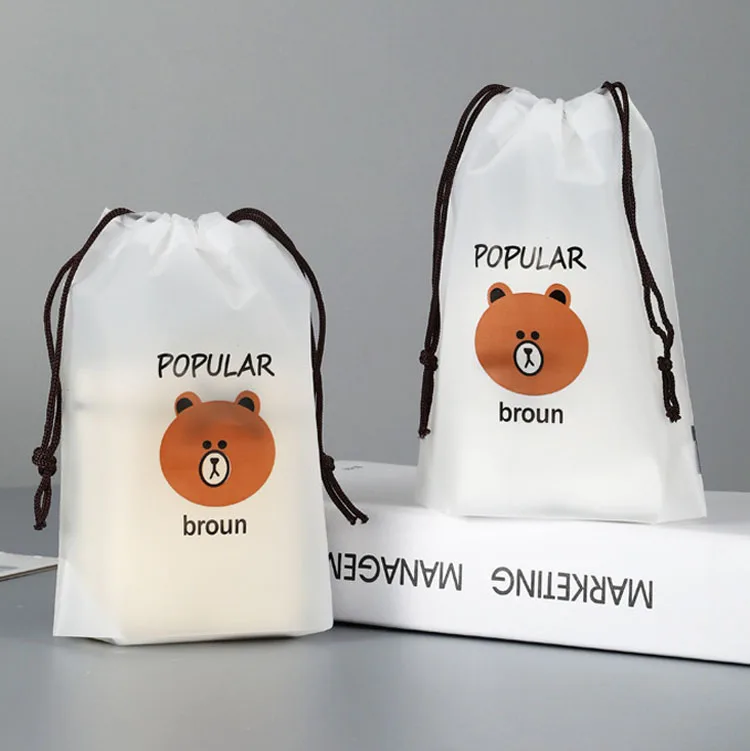 Bear Drawstring Pocket Waterproof Socks Packaging Bag Transparent Drawstring Bag