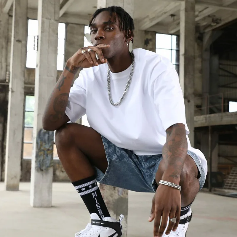 Boxy Hip Hop 250 Gsm Drop Shoulder Graphic Heavyweight Tshirts Luxury Blank Heavy Cotton Custom Streetwear Oversized T-Shirt Men