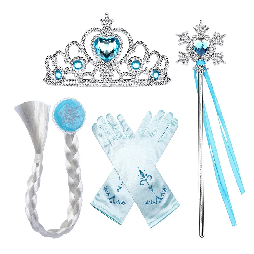 Ice Elsa Blue Princess Dress Birthday Party Girls Short Sleeve Gauze Dress Halloween Explosive Elsa Long Sleeve Dress