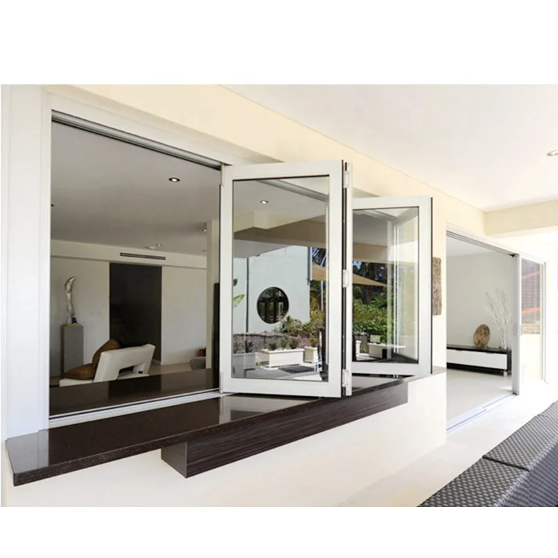 Plastic Bifold Window Anti Hurricane Impact Rated Glass UPVC Folding Windows