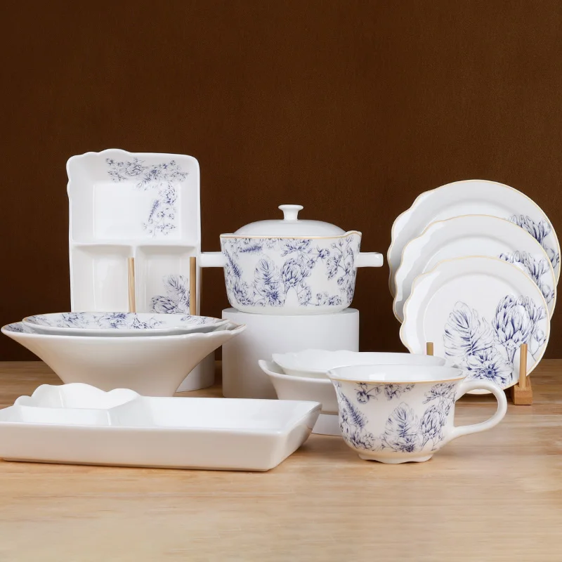 Factory Luxury Stoneware Dinnerware Set Flower Decal Plates Bowls Spoons Cups YST Ceramics Design Bone China in China Fasion