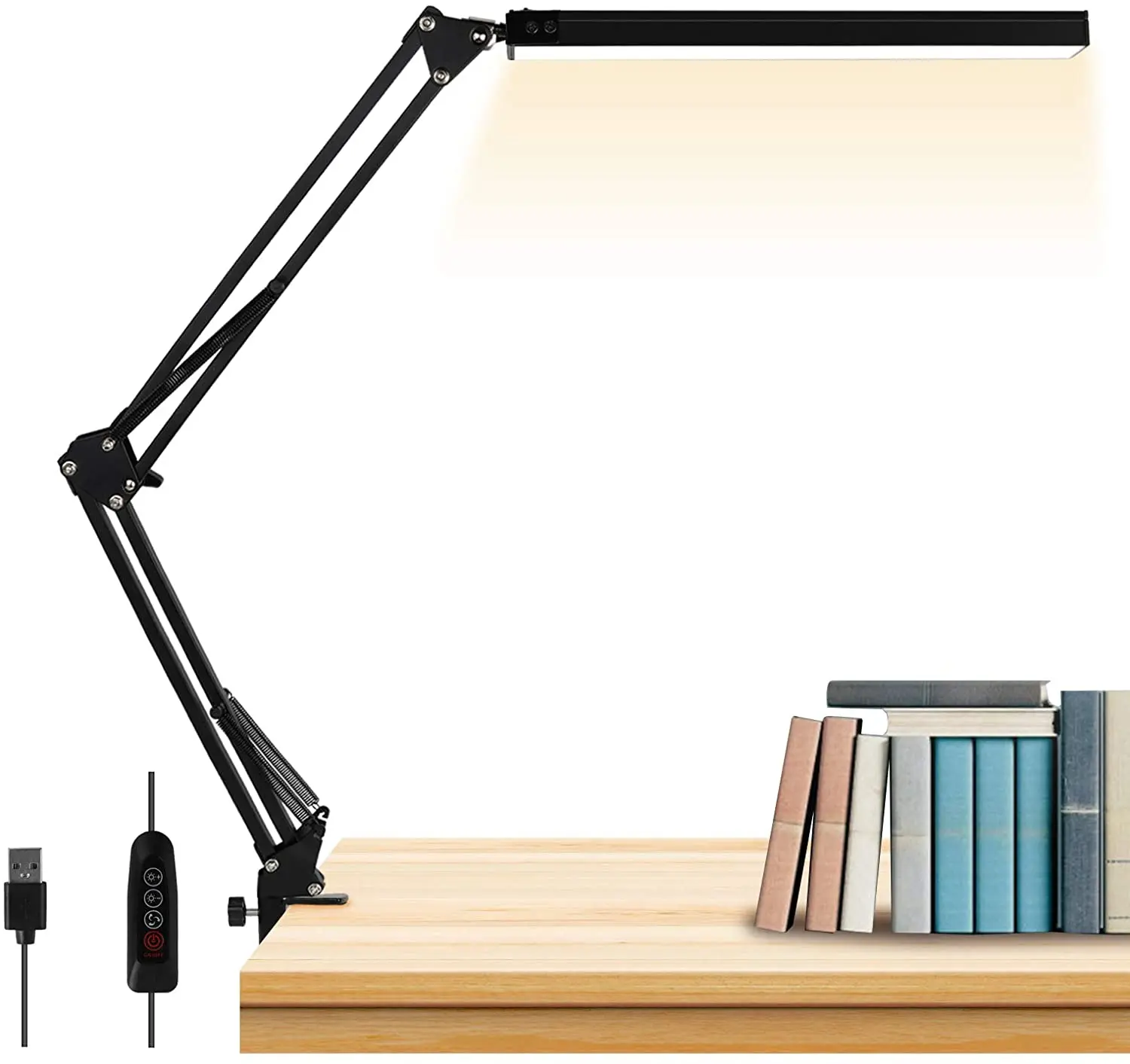 LED Desk Lamp Metal Swing Arm with Clamp Eye-Caring Modern Architect Task Lamp Dimmable Office Table Lamp