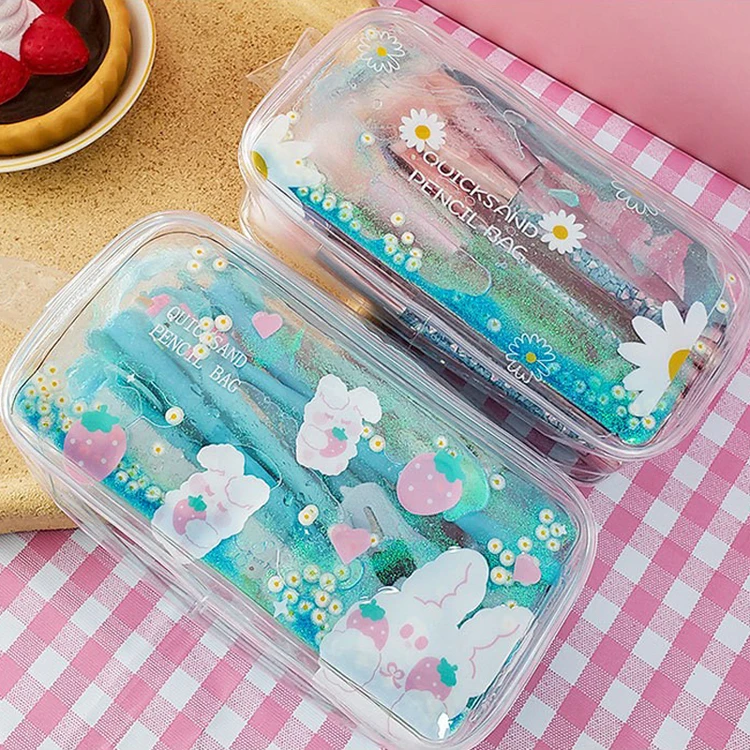 Stationery Items For School Liquid Quicksand Glitter Pen Case Teenage Girl Pencil Pouch