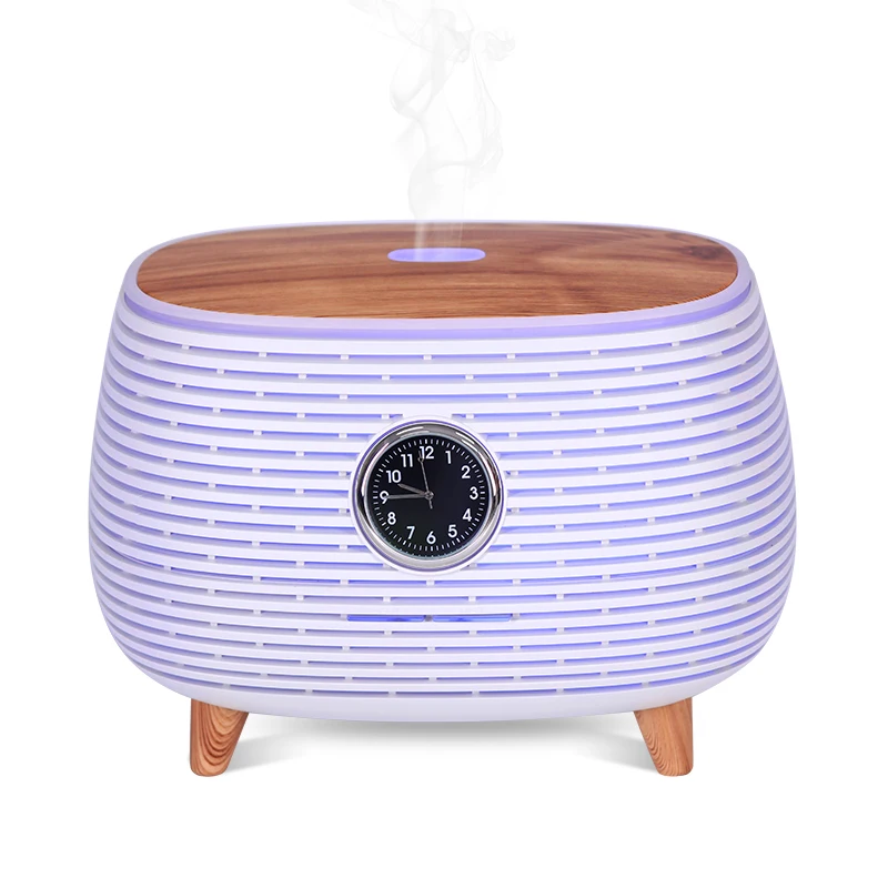 400ML Portable Smart Cool Mist Music Humidifier Aromatherapy Essential Oil Wooden Grain Diffusers with Music Speaker and Clock